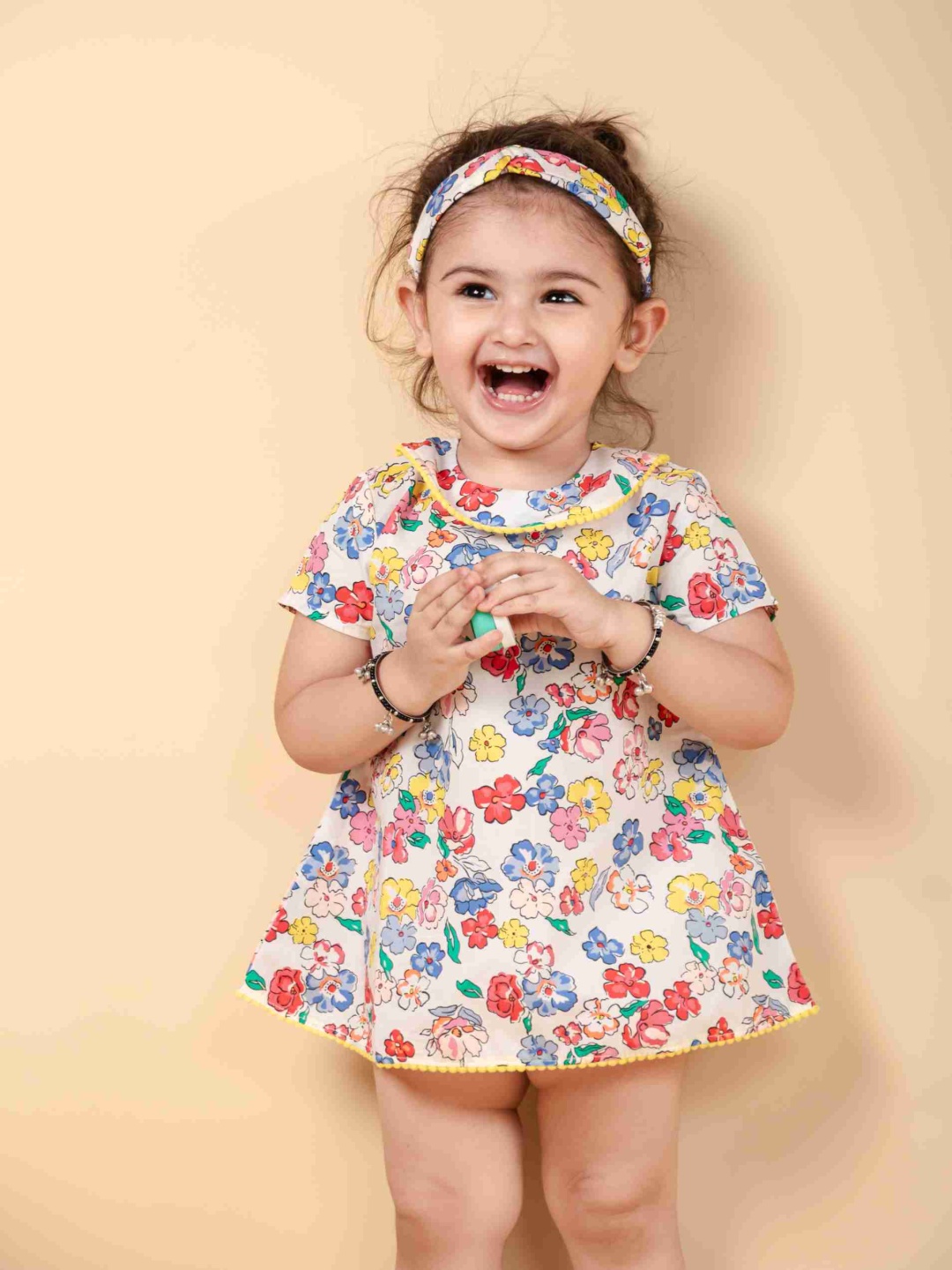 

TWEENY MINI Infant Girls Floral Pure Cotton Summer Dress with Headband, Multi