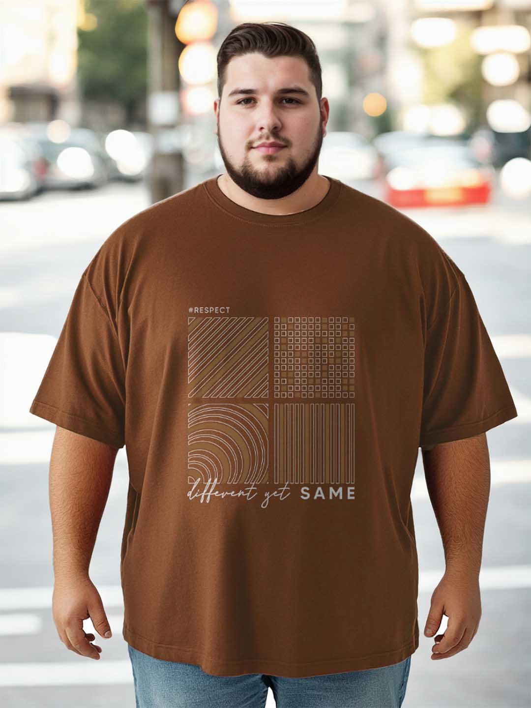

NOBERO Men Plus Size Graphic Printed Oversized T-shirt, Brown