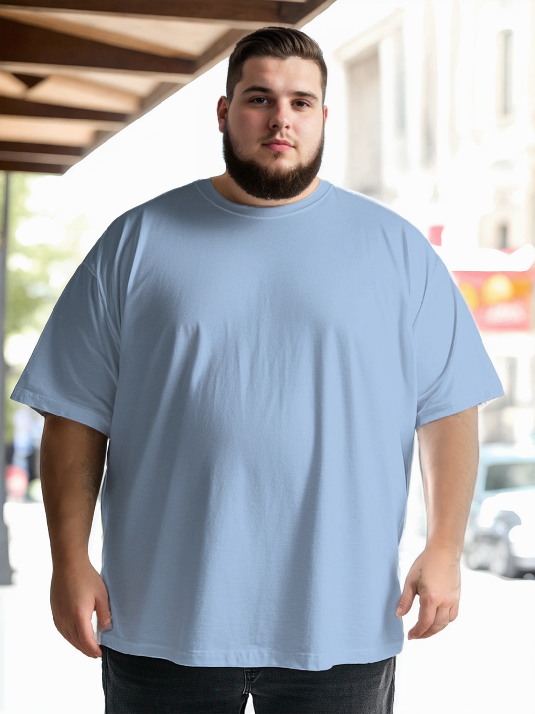 

NOBERO Men Plus Size Oversized Solid T-shirt, Blue