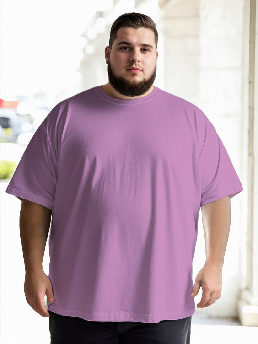 

NOBERO Men Plus Size Solid Oversized T-shirt, Mauve