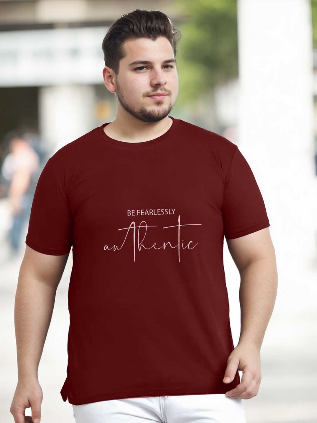 

NOBERO Men Plus Size Typography Printed T-shirt, Maroon