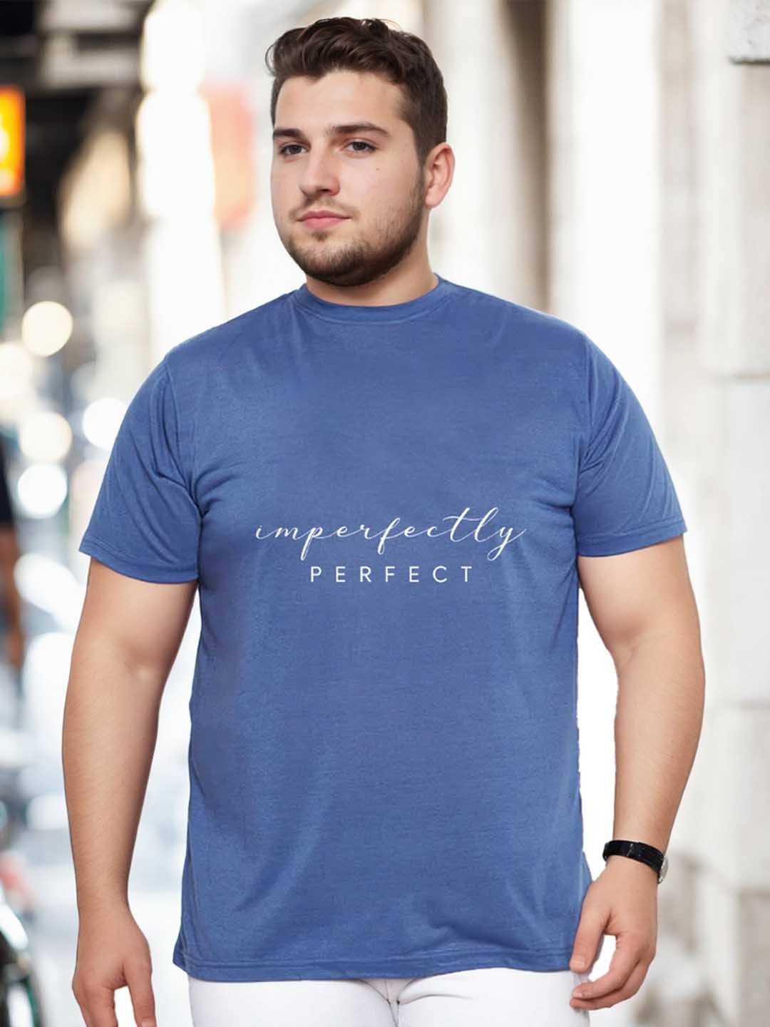 NOBERO Men Typography Printed Plus Size T-shirt, Blue