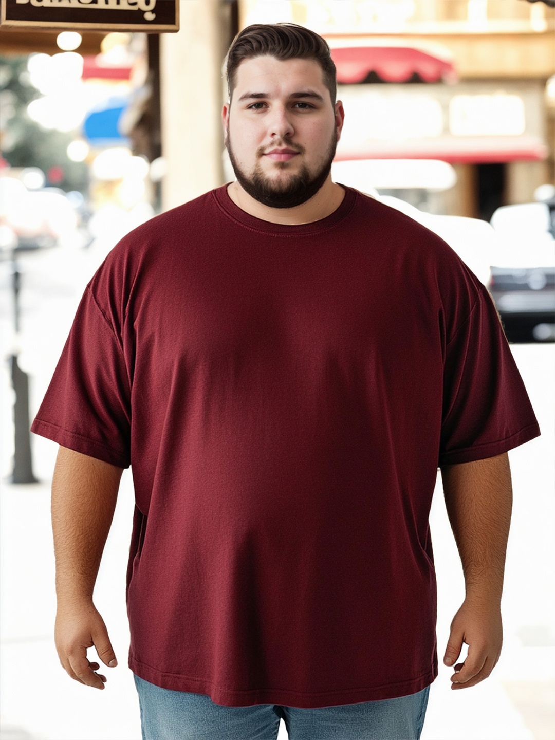 

NOBERO Men Plus Size Solid Oversized T-shirt, Maroon
