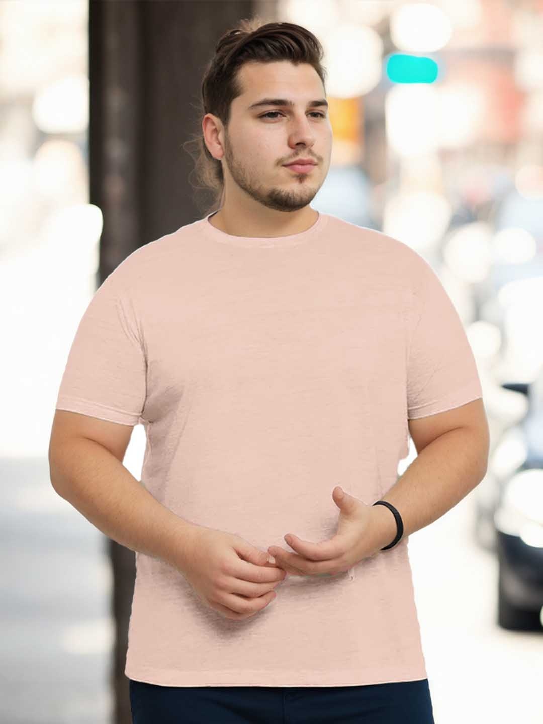 

NOBERO Men Plus Size Solid T-shirt, Pink