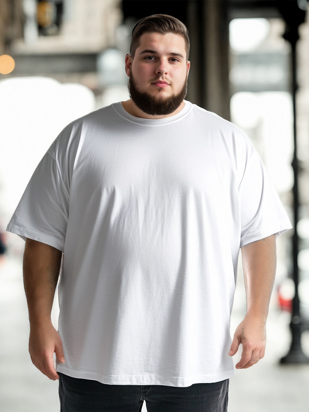 

NOBERO Men Plus Size Solid Oversized T-shirt, White