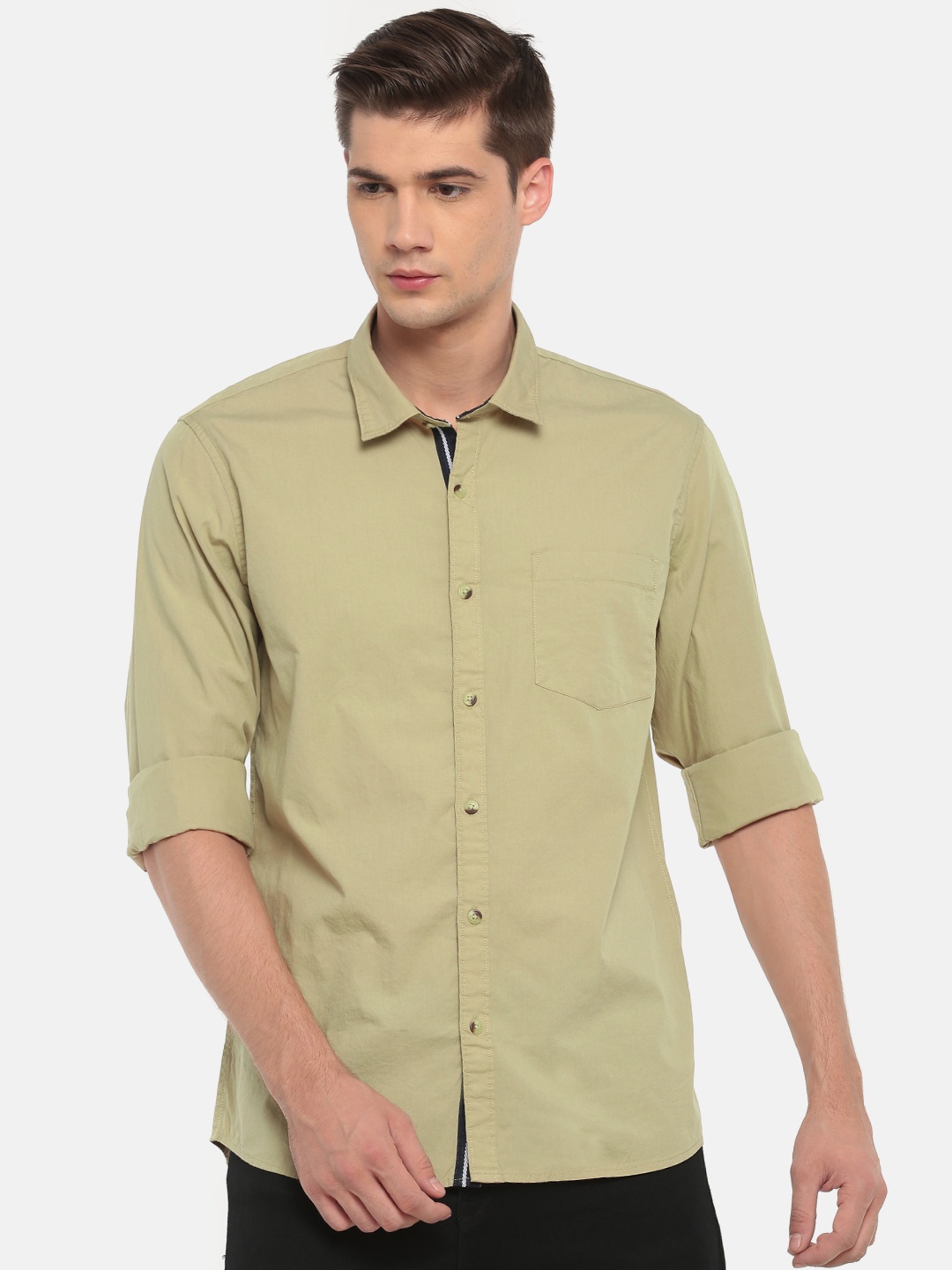 

Ruggers Men Khaki Contemporary Regular Fit Solid Casual Shirt