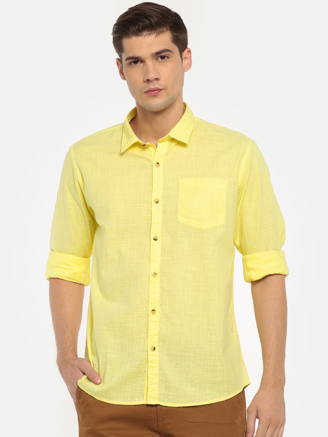 

Ruggers Men Yellow Contemporary Regular Fit Solid Casual Shirt