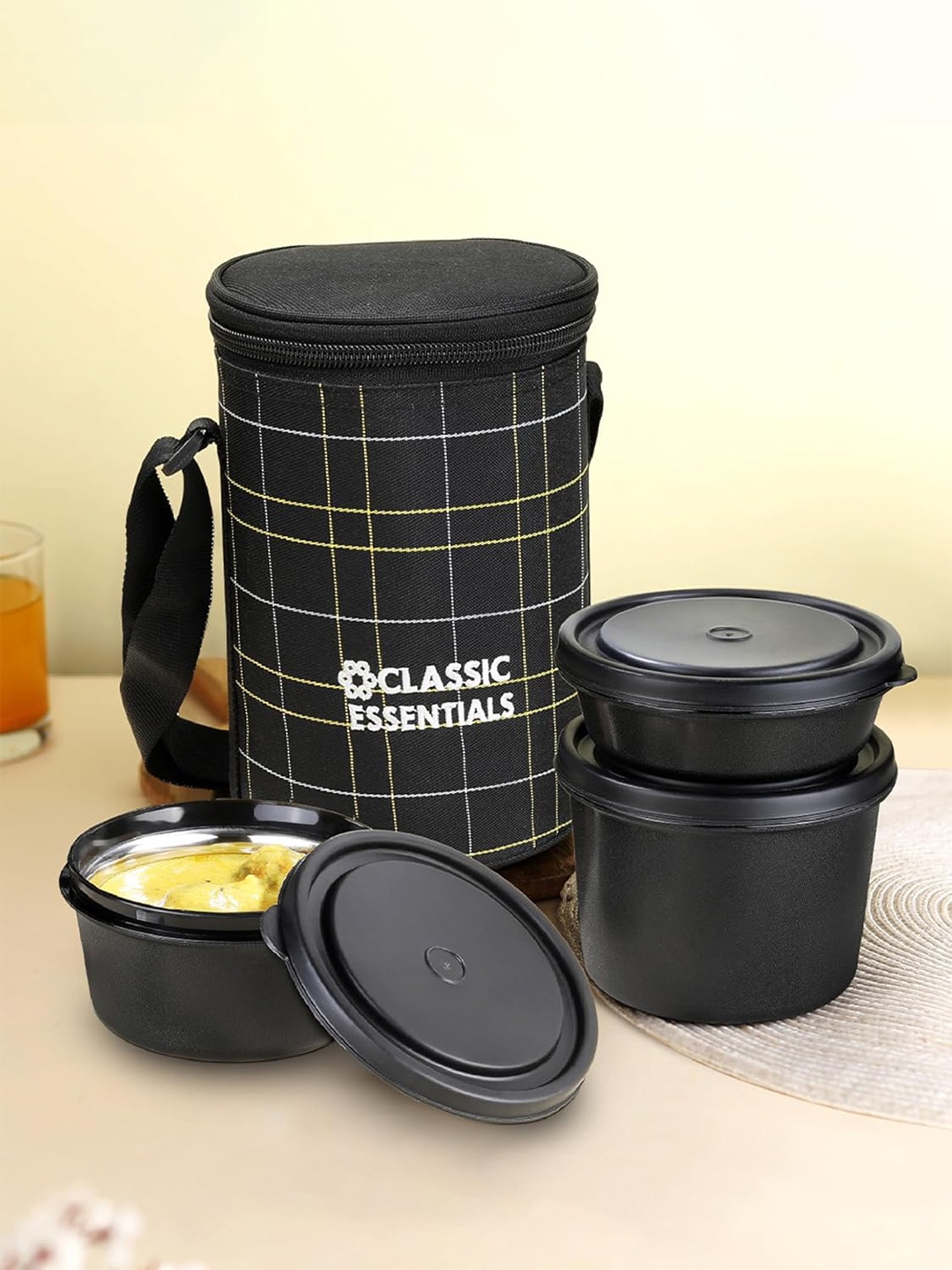 

Classic Essentials Primo Microwave Safe Stainless Steel Lunch Box 1.2L, Black