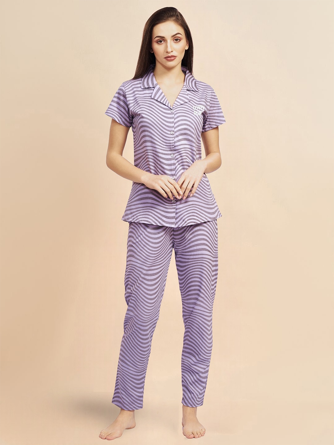 

PASTEL CLIP Women Printed Night suit, Purple