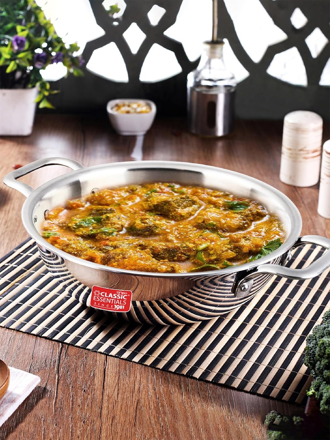 

Classic Essentials Triply Kadhai, Stainless Steel Cookware Kadhai 26 cm diameter 3.2 L, Silver