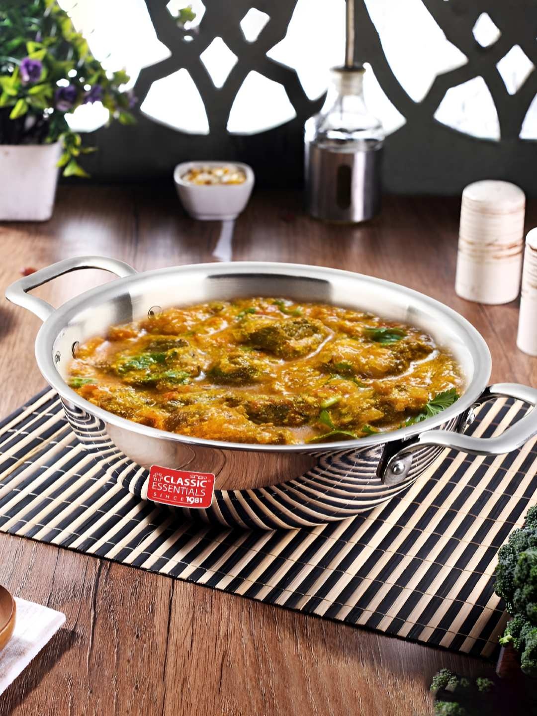

Classic Essentials Triply Kadhai, Stainless Steel Cookware Kadhai 32 cm Diameter 5 L, Silver
