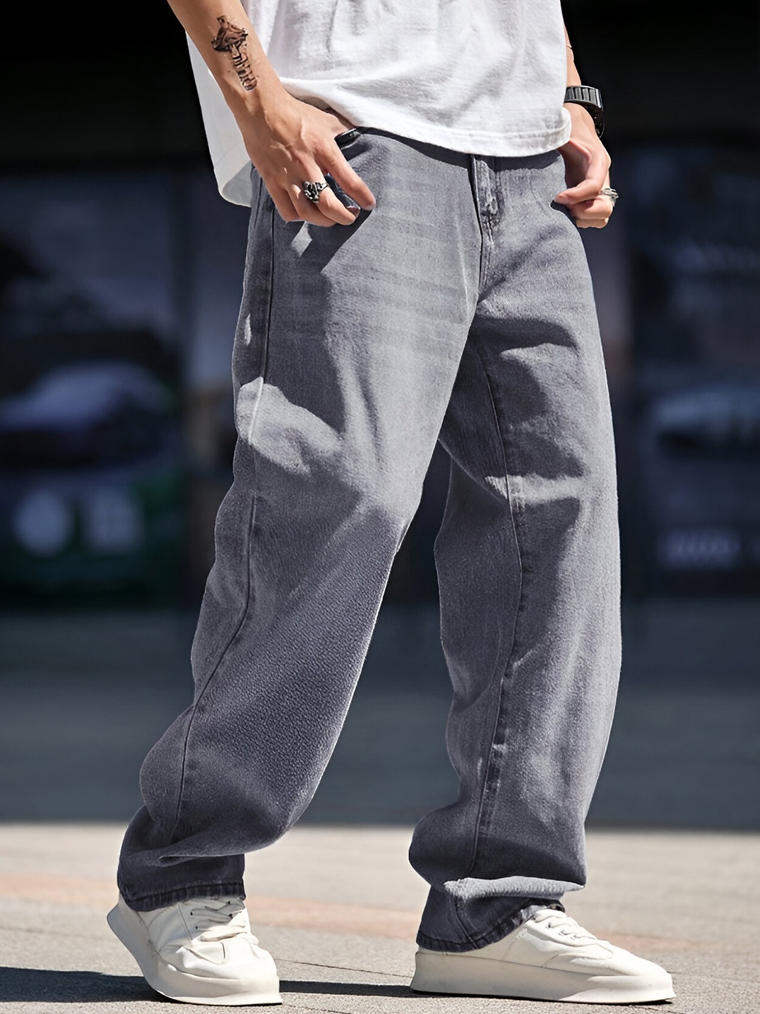 

Ben Martin Men Jean Straight Fit High-Rise Light Fade Stretchable Jeans, Grey