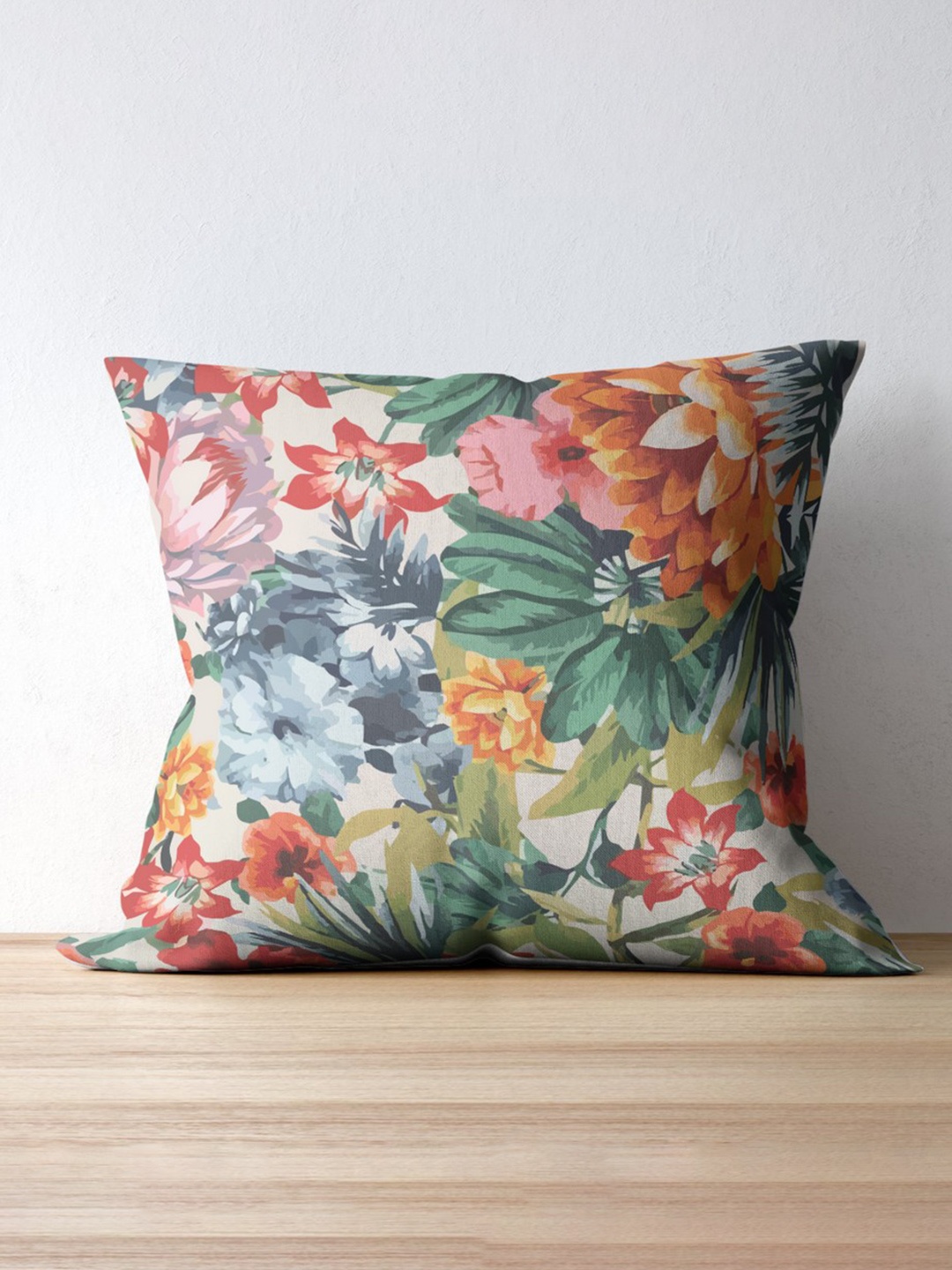 

THEYAYACAFE White & Green Floral Velvet Square Cushion Cover