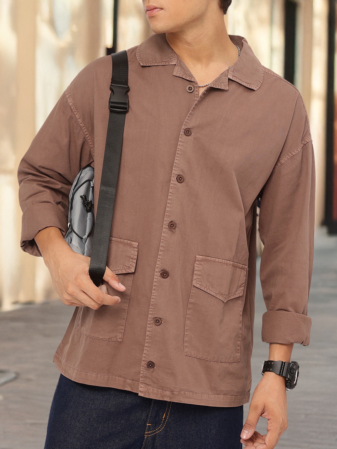 

Kook N Keech Casual Constructs Flap-Pocketed Twill Shirt, Rust
