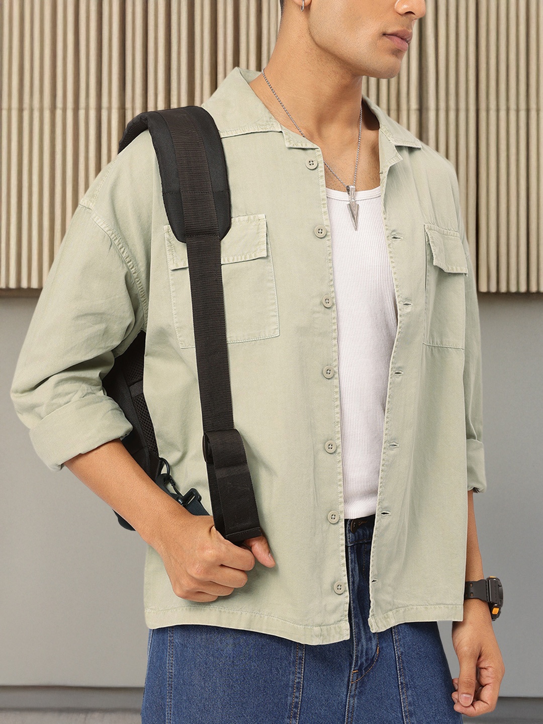 

Kook N Keech Functional Fits Flap-Pocketed Twill Shirt, Green