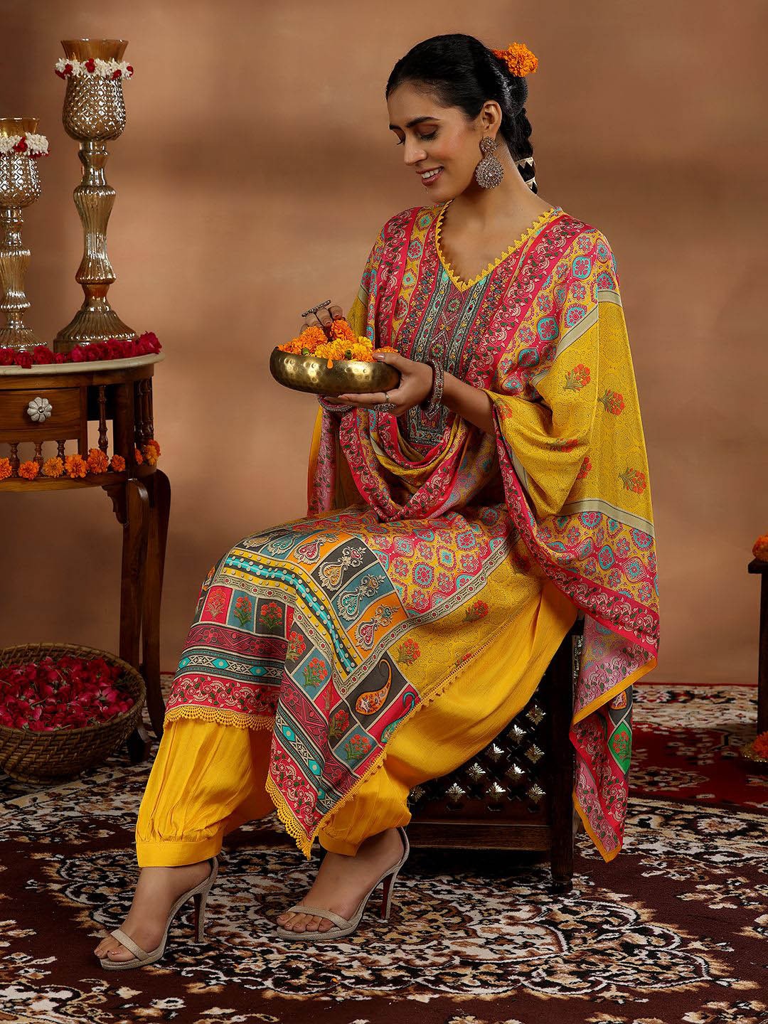 

Libas Ethnic Motifs Printed Mirror Work Kurta with Salwar & Dupatta, Yellow