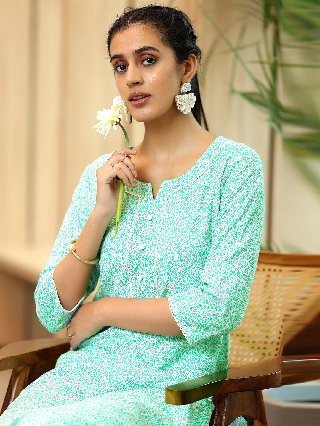 

Libas Floral Printed Cotton Straight Kurta, White
