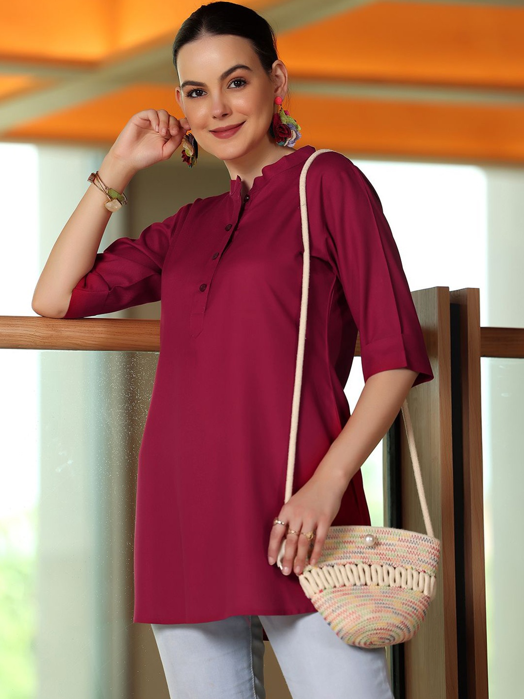 

Libas Mandarin Collar Tunic, Maroon