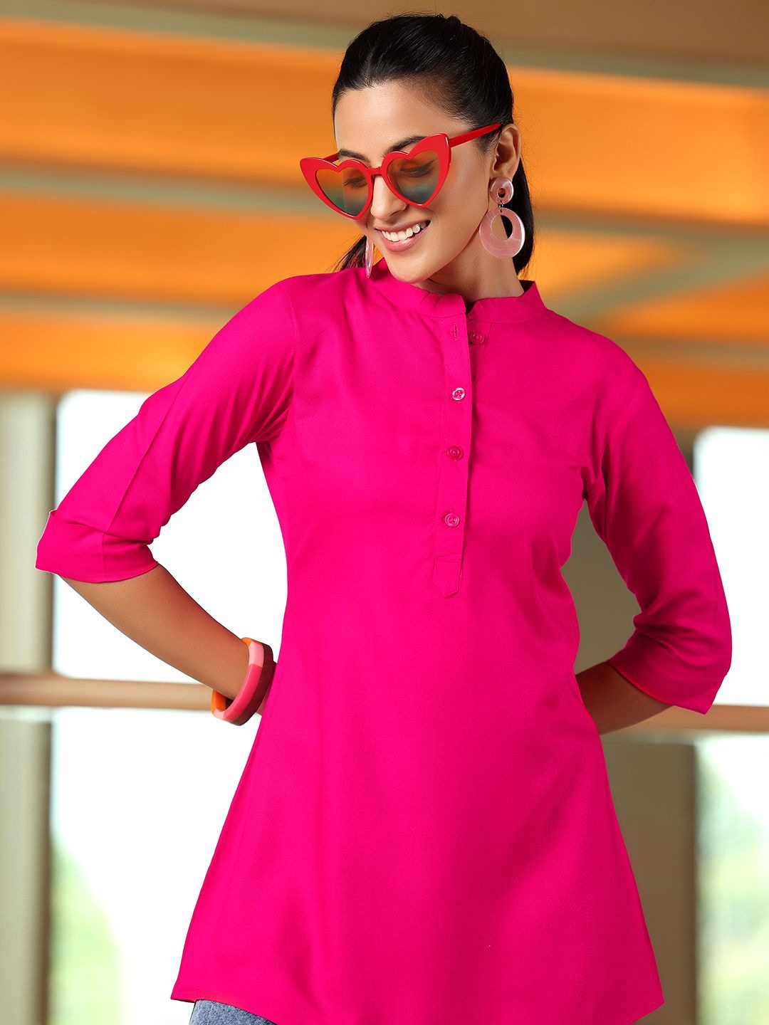 

Libas Mandarin Collar Tunic, Pink