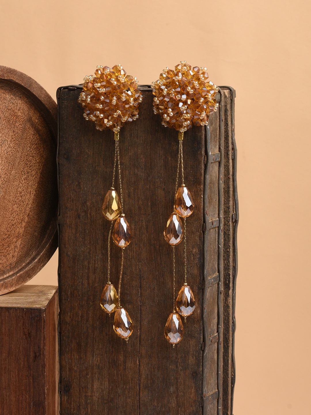 

XPNSV Artificial Bead Studded Floral Drop Earrings, Gold