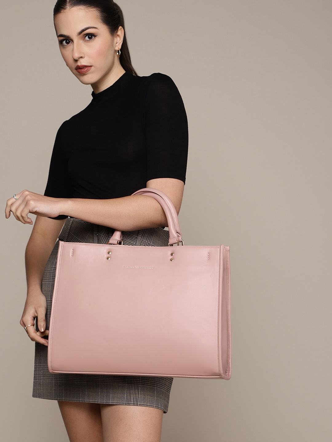 

French Connection Oversized Structured Handheld Bag with Laptop Sleeve, Pink
