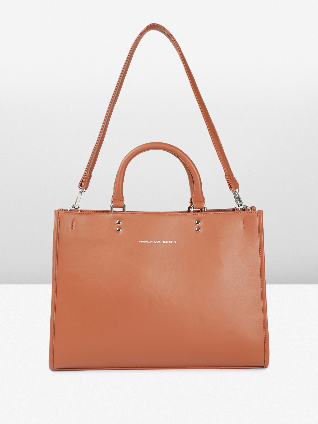 

French Connection Oversized Structured Handheld Bag with Laptop Sleeve, Tan