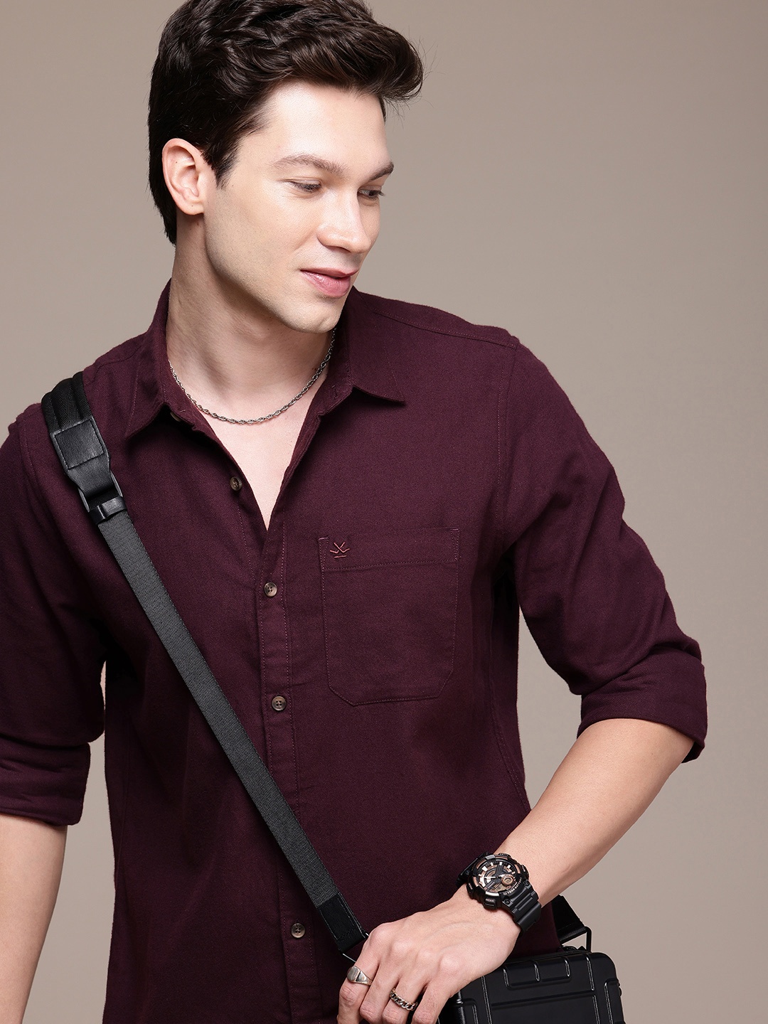 

WROGN Pure Cotton Opaque Casual Shirt, Burgundy