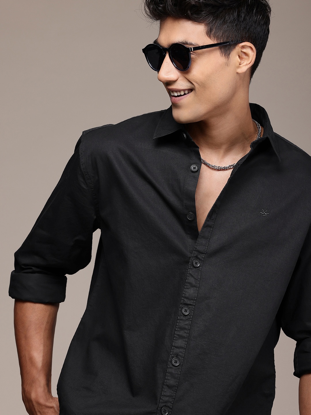 

WROGN Pure Cotton Comfort Fit Casual Shirt, Black