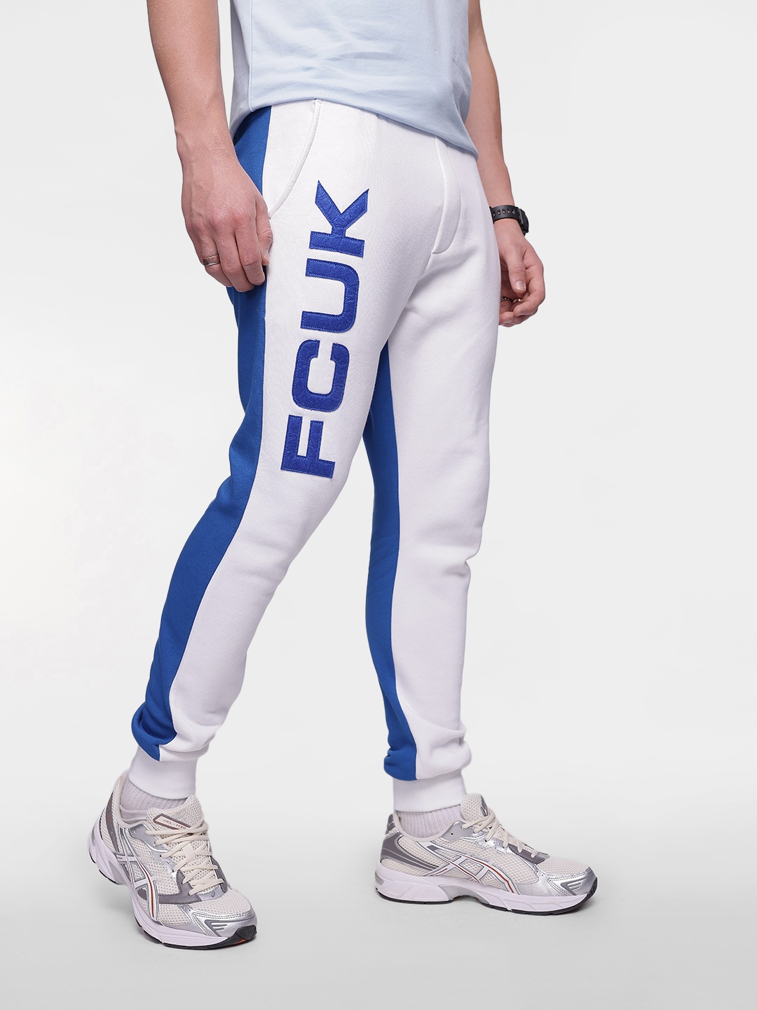 

FCUK Men Brand Logo Printed Colorblocked Relaxed Fit Joggers, White