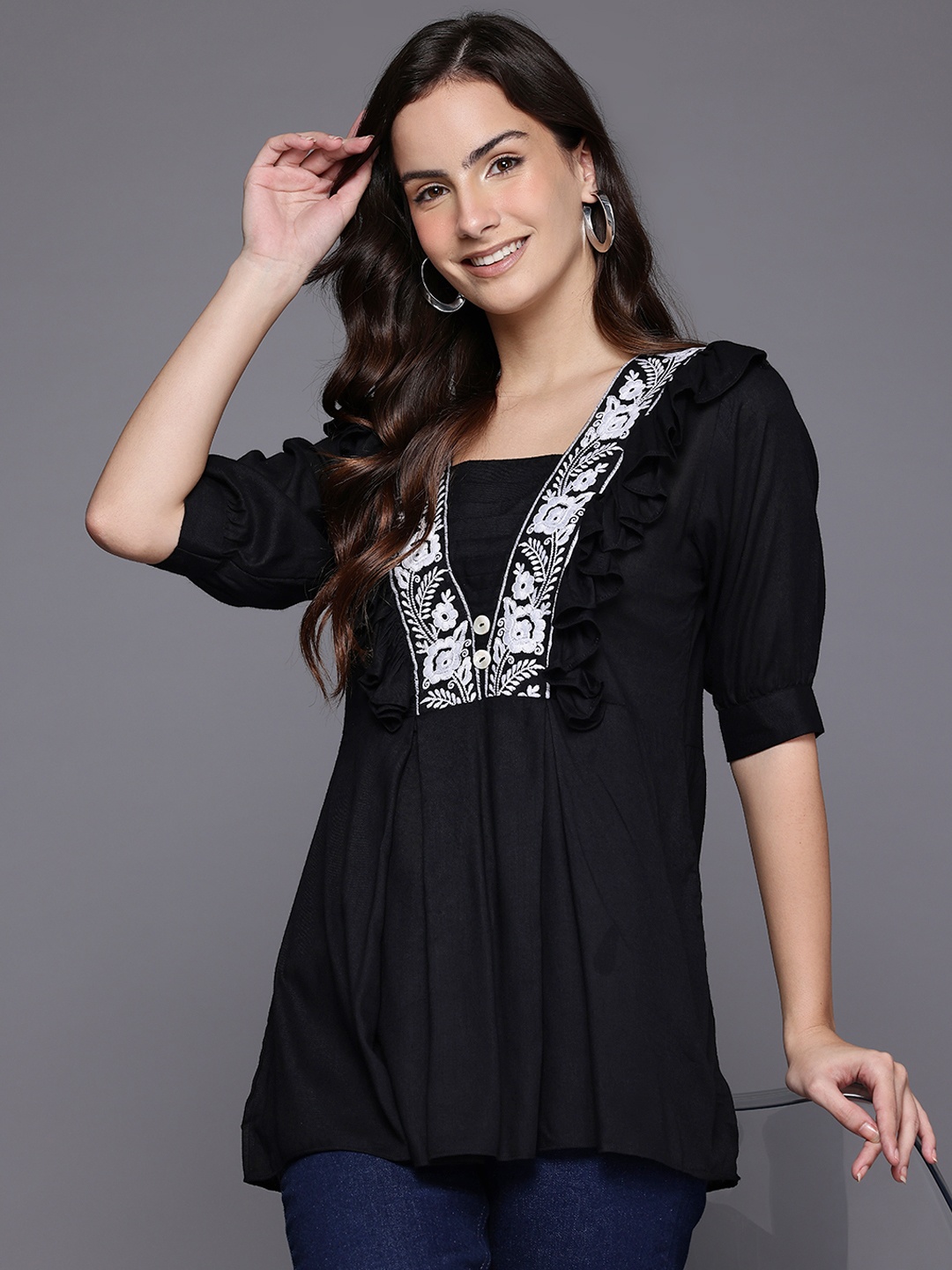 

Ironic Creation Embroidered Empire Top, Black