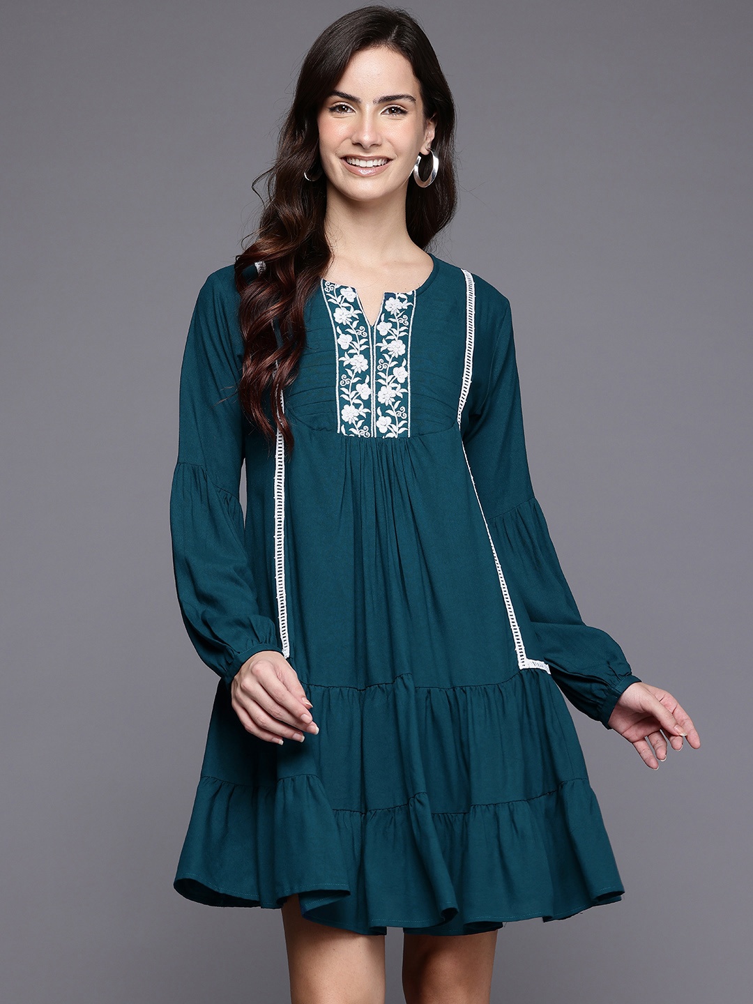 

Ironic Creation Embroidered A-Line Mini Dress, Teal