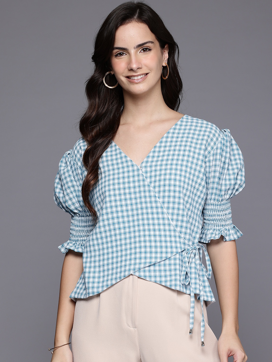 

Ironic Creation Checked Wrap Top, Blue