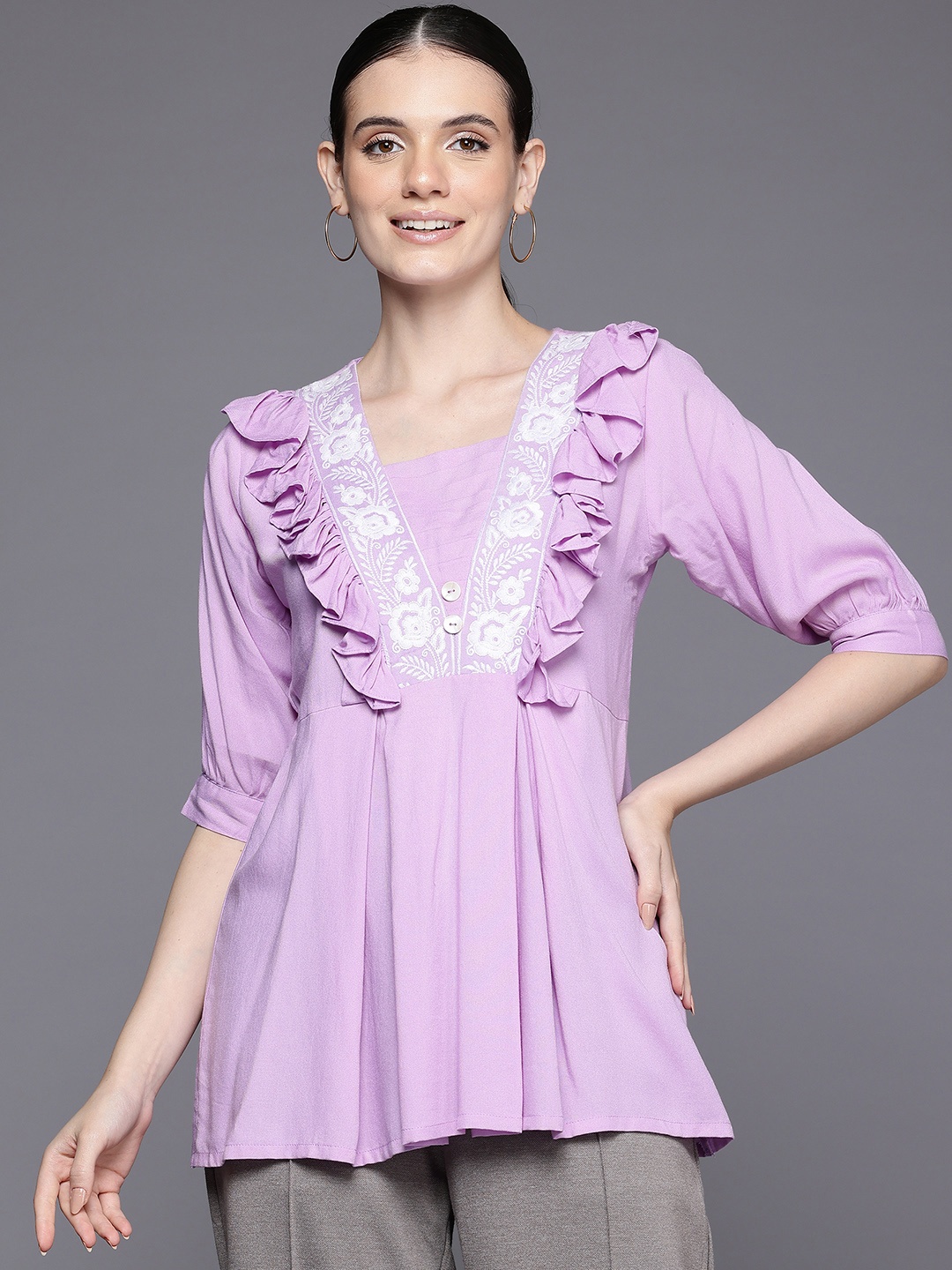 

Ironic Creation Embroidered Ruffles Top, Lavender