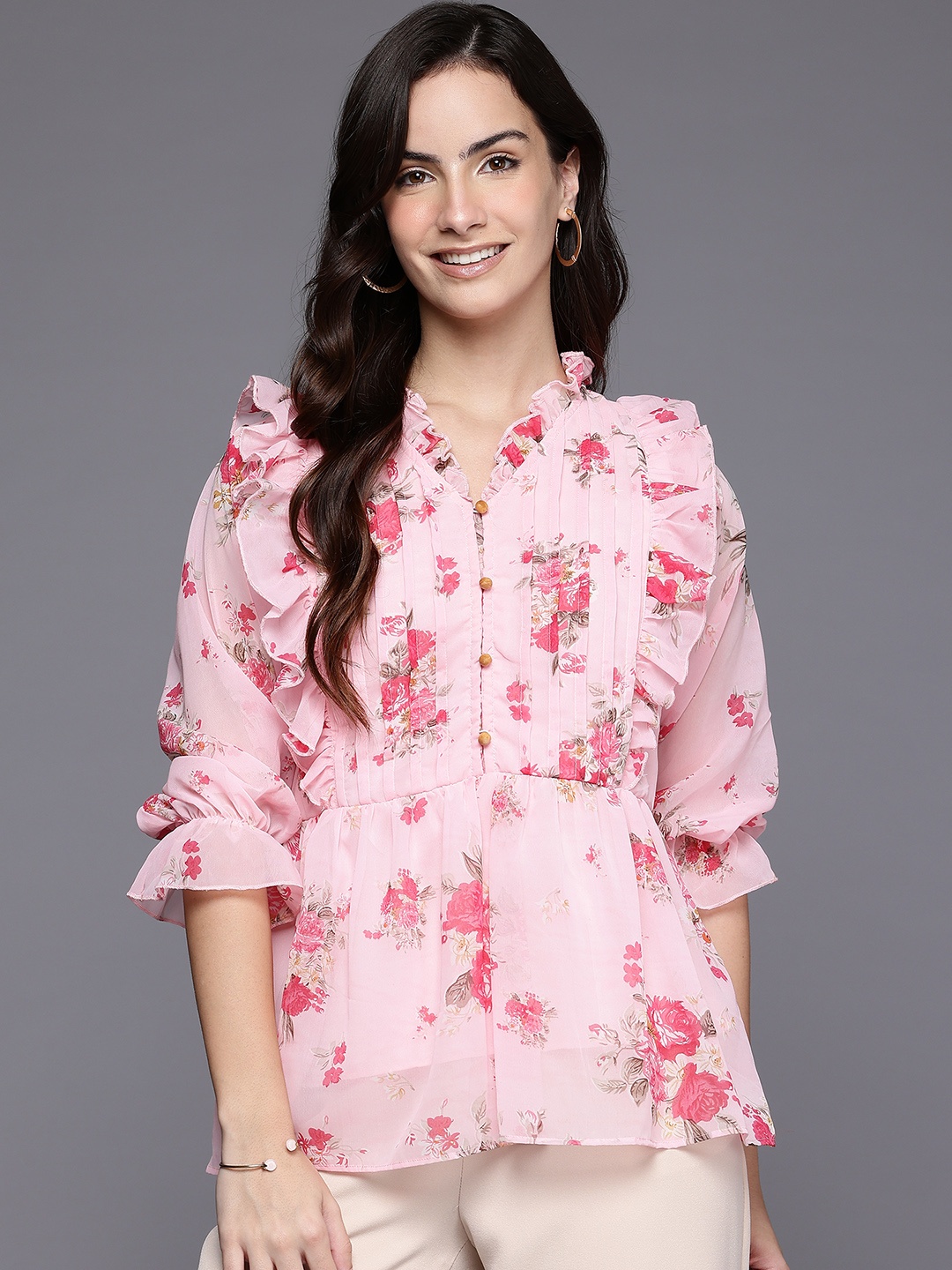 

Ironic Creation Floral Printed Ruffles Top, Pink