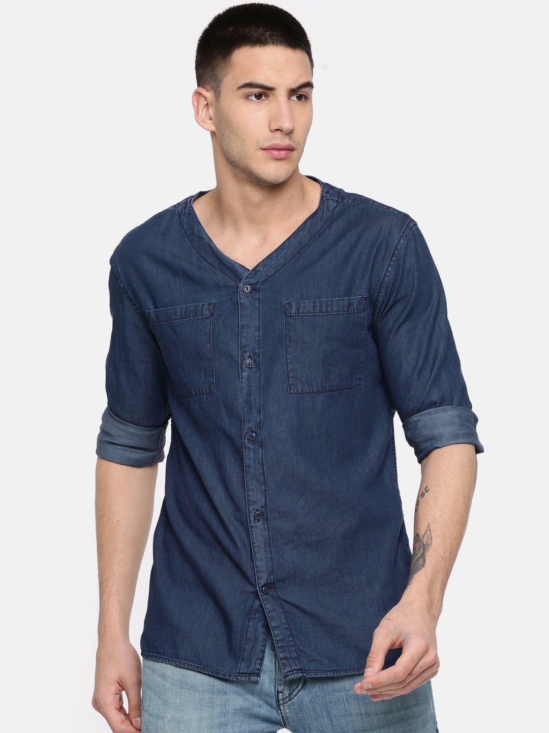 

Colt Men Navy Blue Slim Fit Solid Casual Shirt