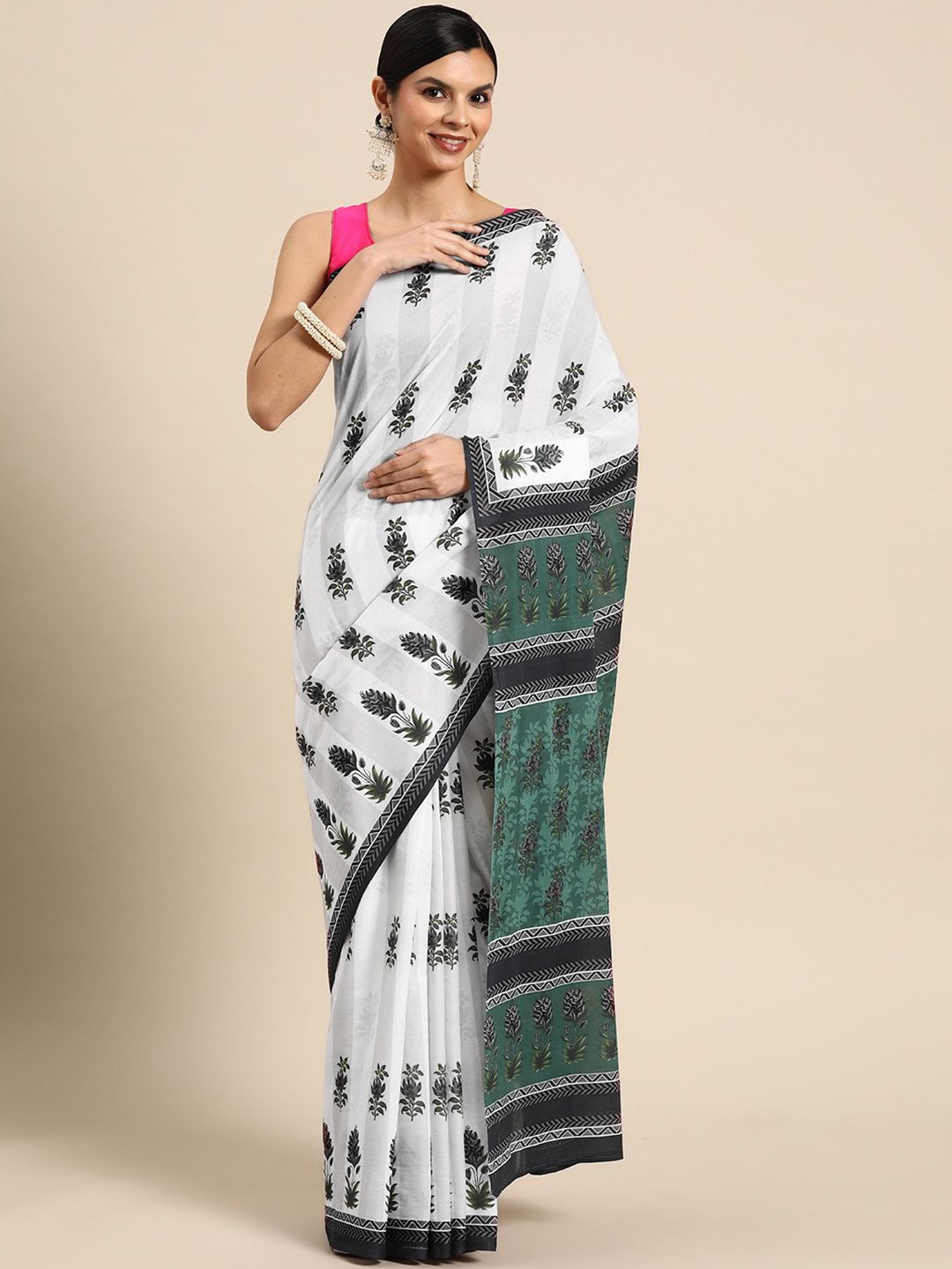 

BUTA BUTI Floral Pure Cotton Saree, Black