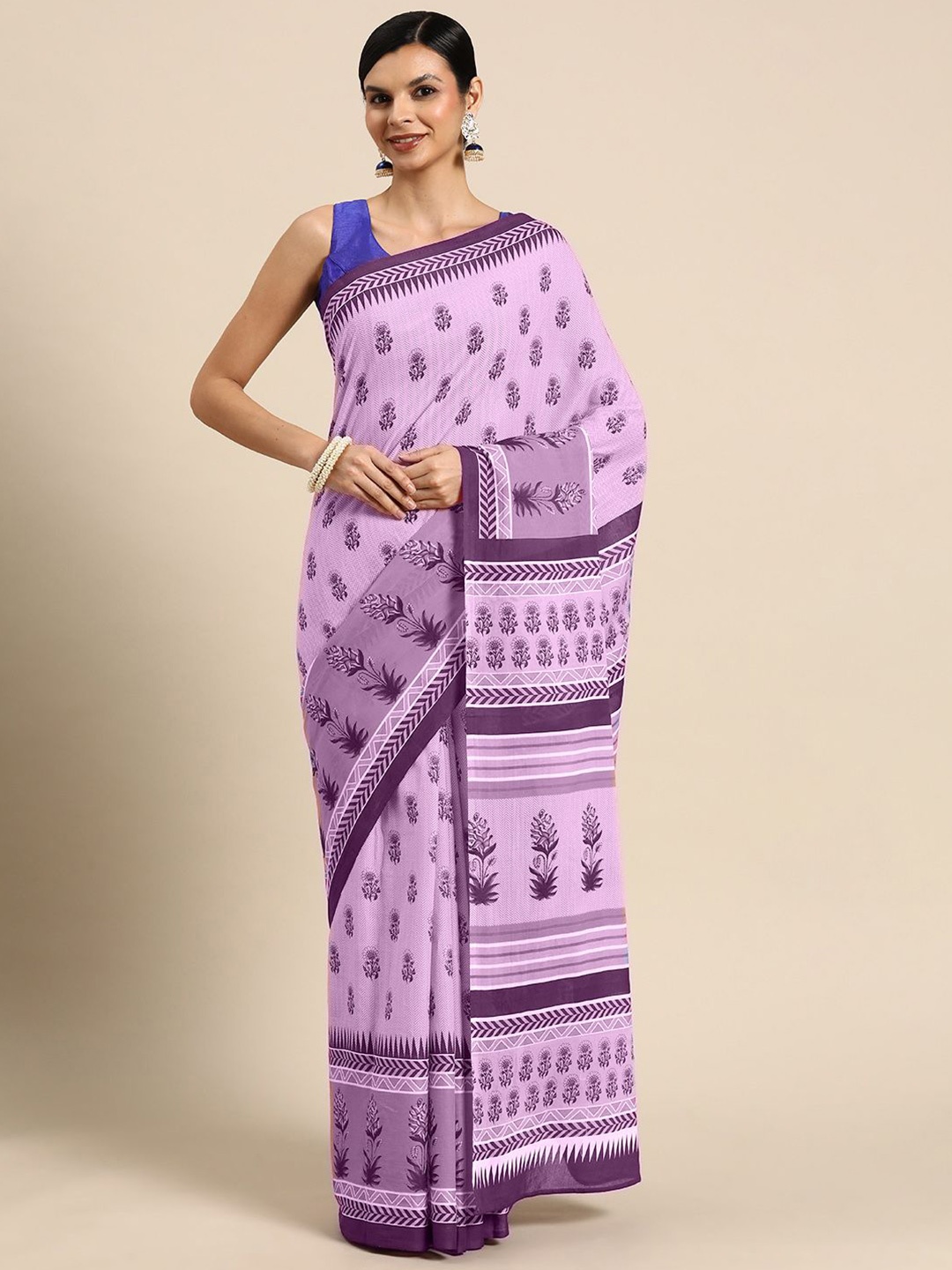 

BUTA BUTI Floral Pure Cotton Saree, Pink