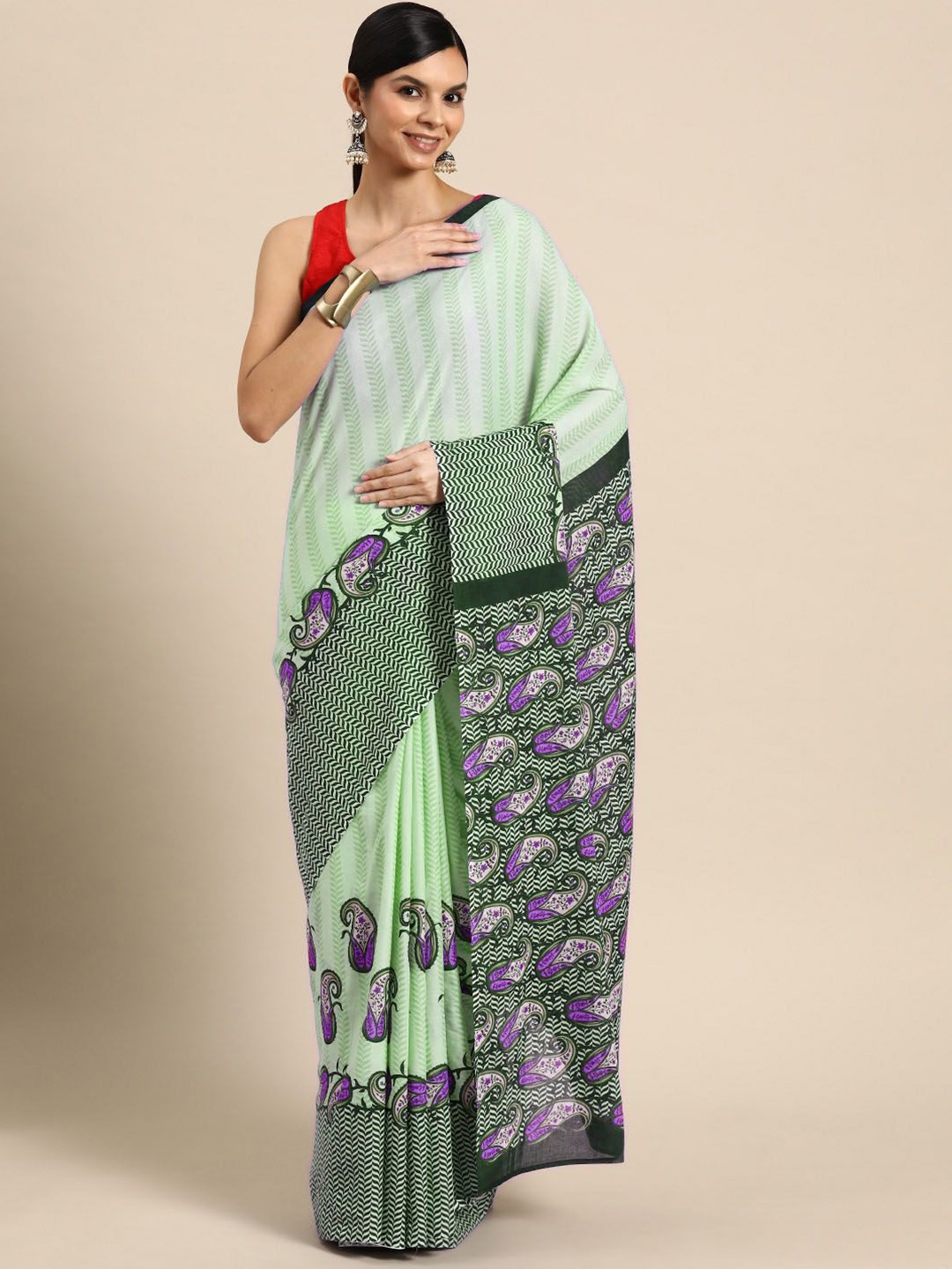 

BUTA BUTI Floral Pure Cotton Saree, Purple
