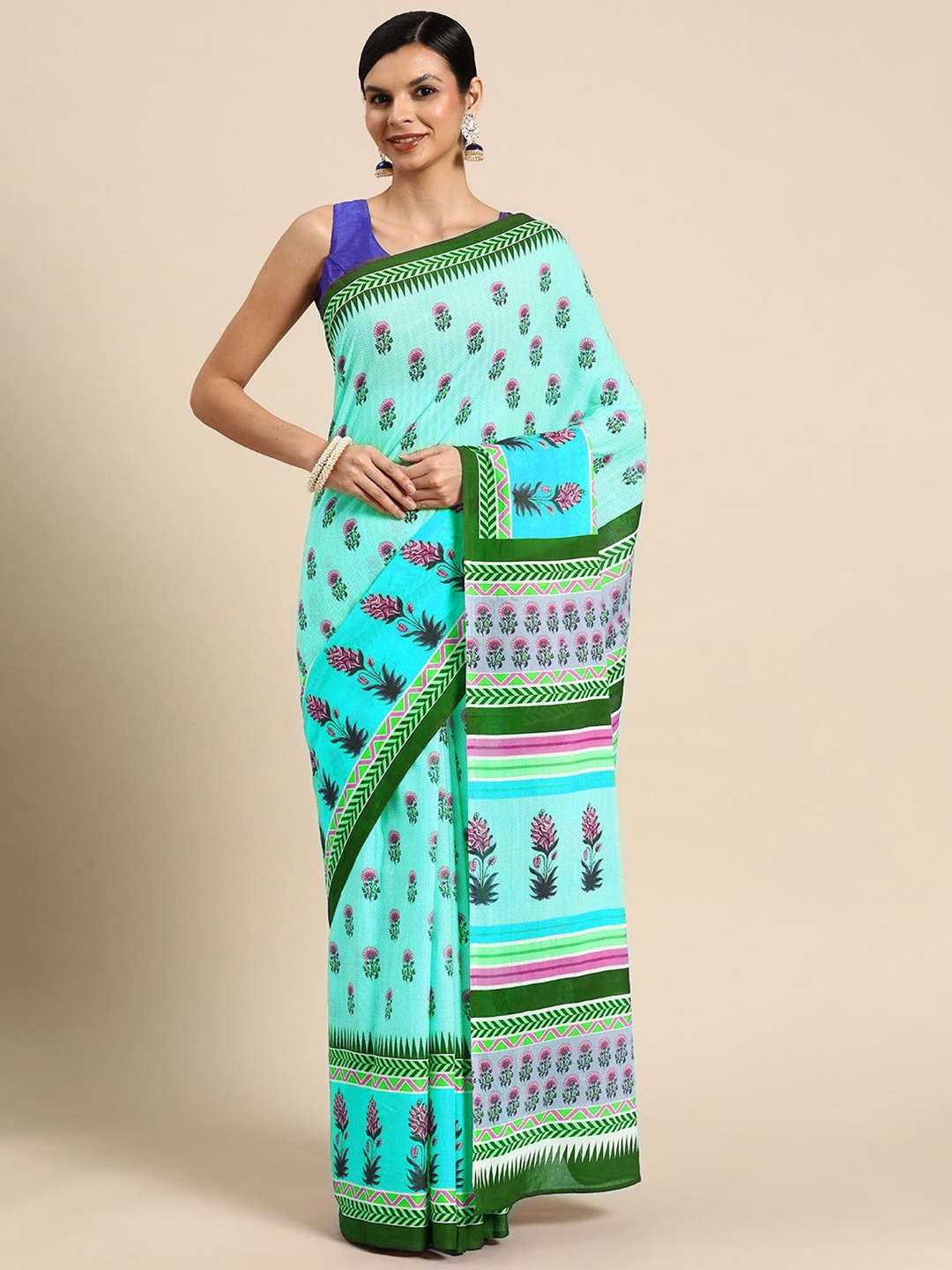 

BUTA BUTI Floral Pure Cotton Saree, Blue