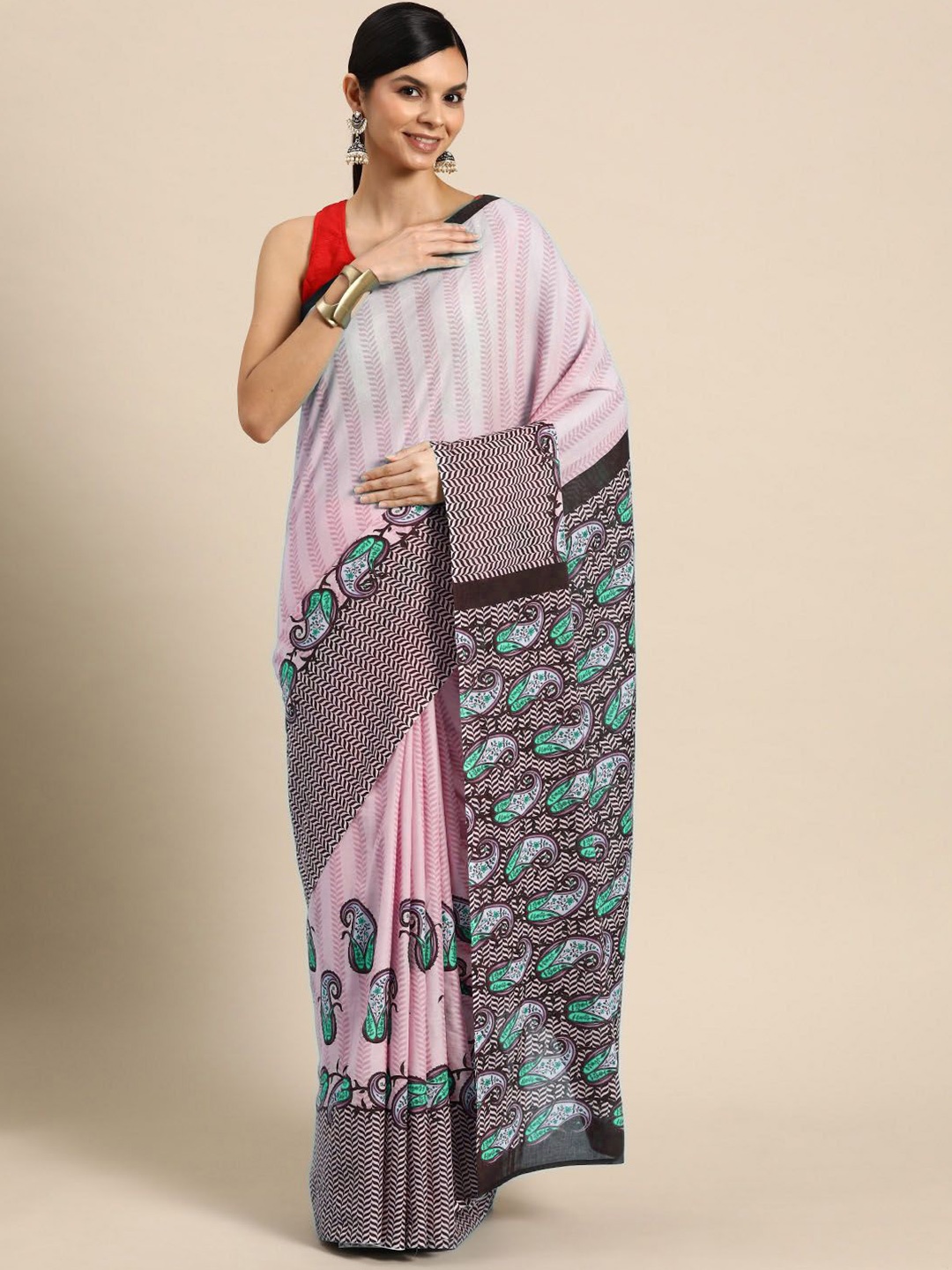 

BUTA BUTI Floral Pure Cotton Saree, Sea green