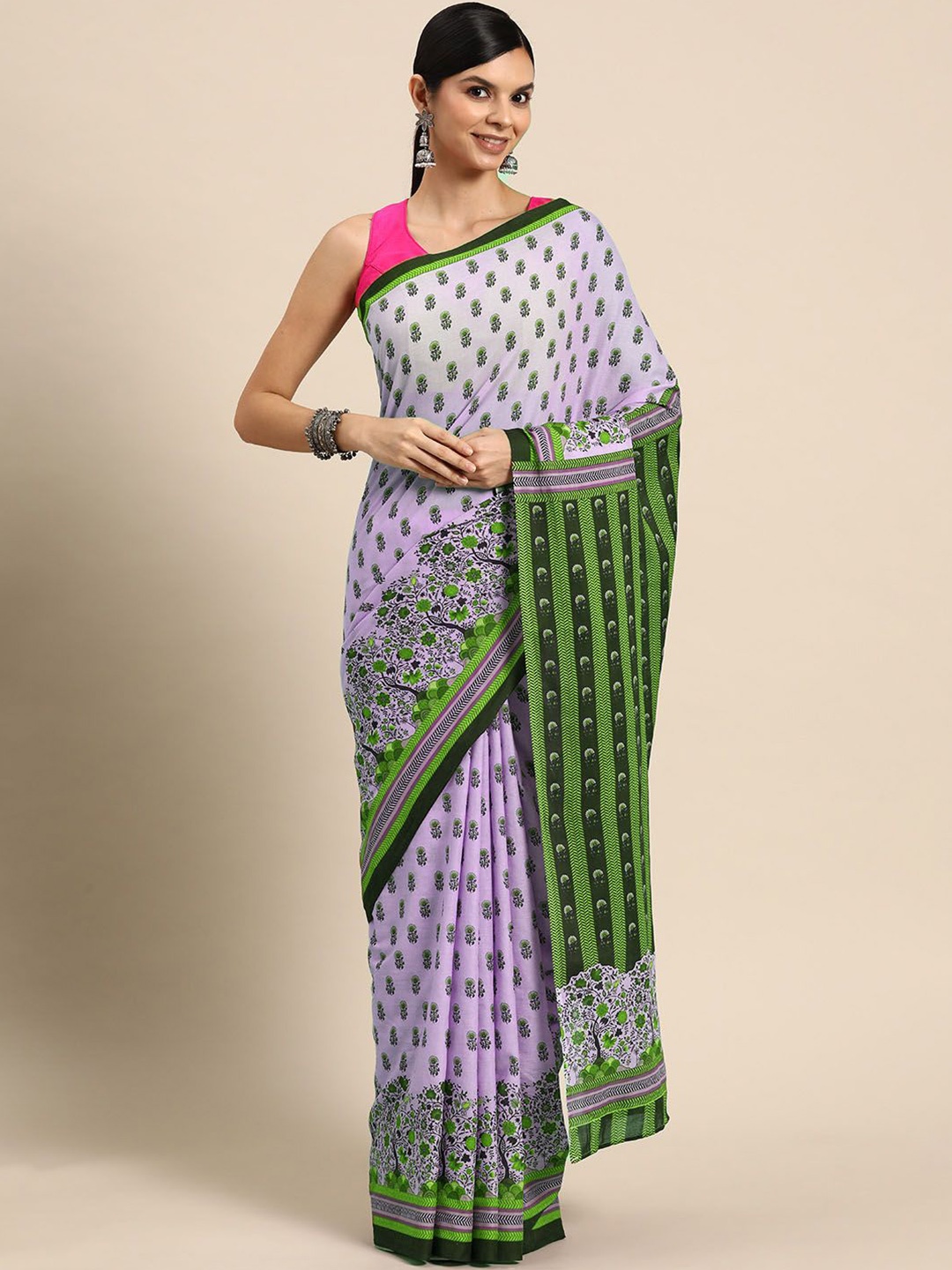 

BUTA BUTI Ethnic Motifs Pure Cotton Saree, Green