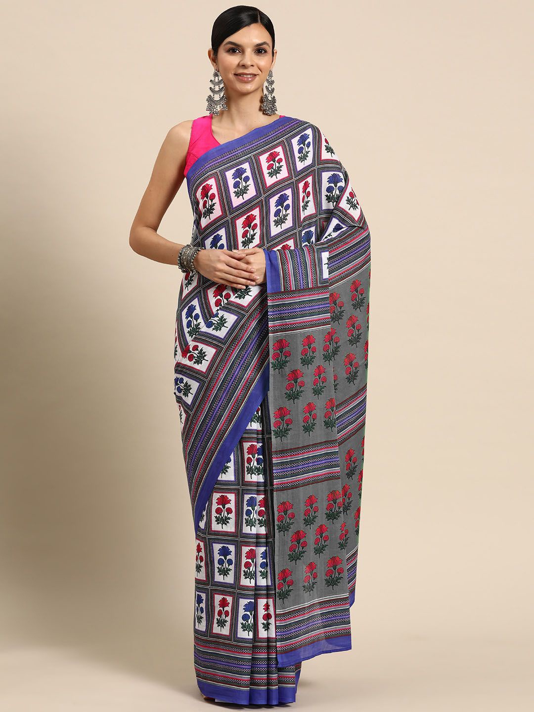 

BUTA BUTI Ethnic Motifs Pure Cotton Saree, Blue