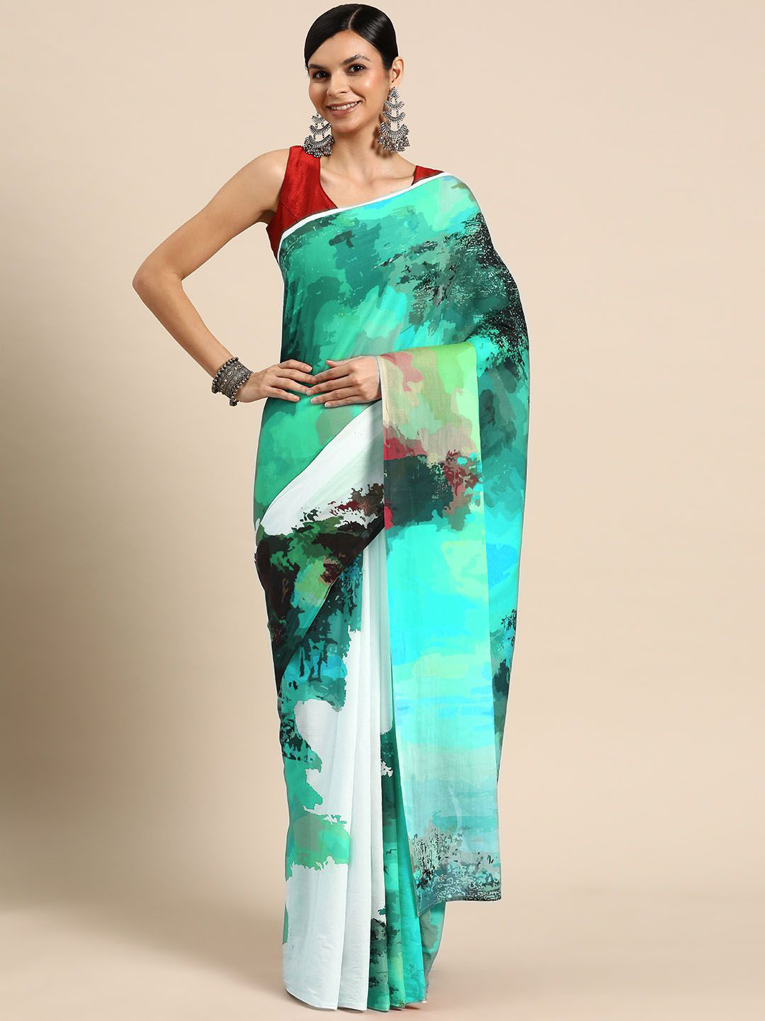 

BUTA BUTI Pure Cotton Printed Saree, Blue