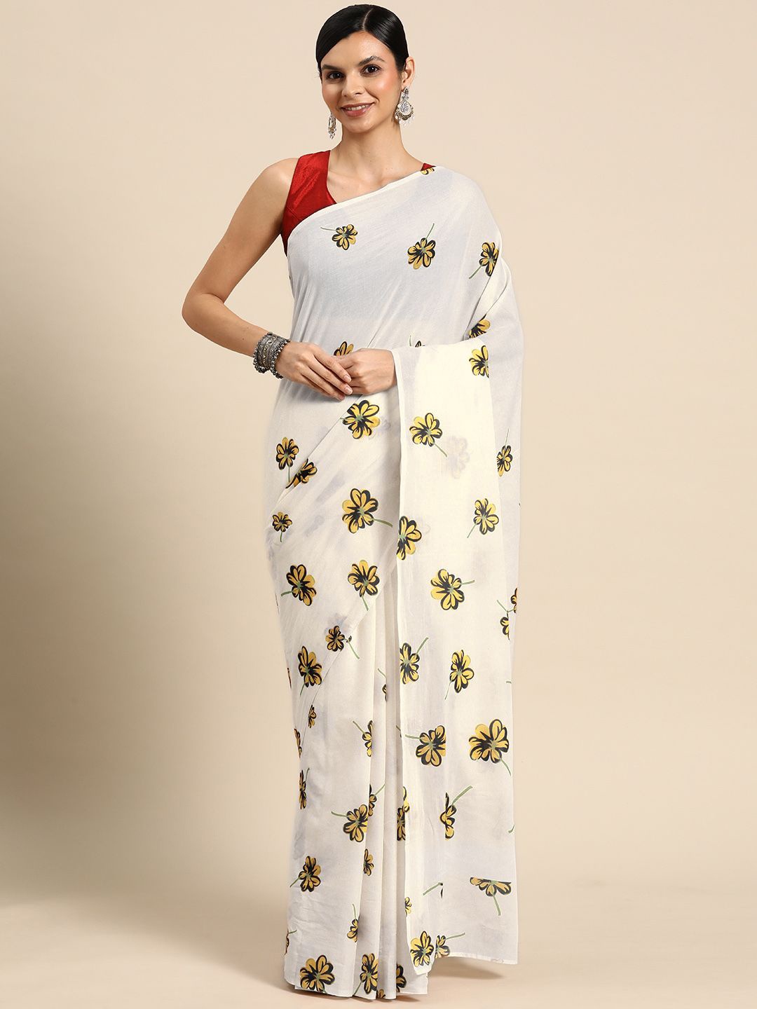 

BUTA BUTI Floral Pure Cotton Saree, Yellow