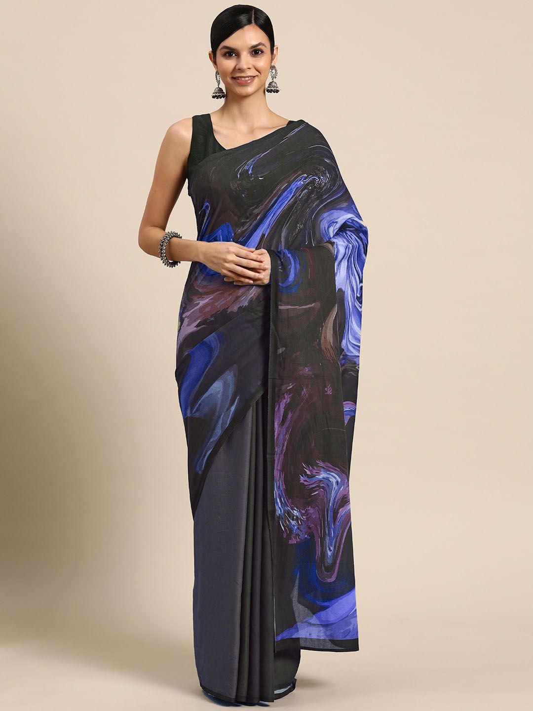 

BUTA BUTI Pure Cotton Printed Saree, Blue