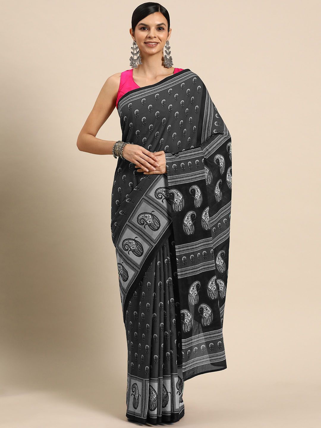 

BUTA BUTI Paisley Cotton Saree, Black