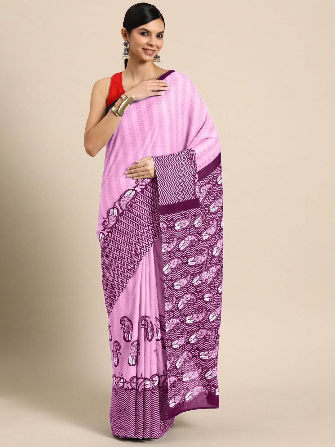 

BUTA BUTI Floral Pure Cotton Saree, Pink