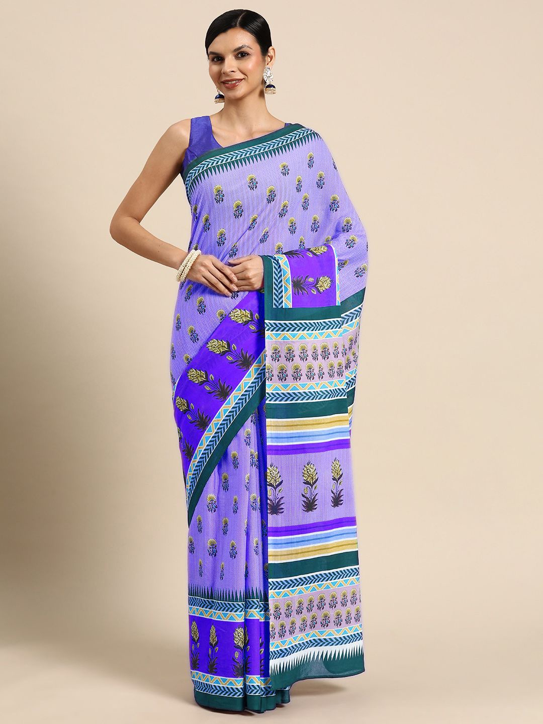 

BUTA BUTI Floral Printed Cotton Saree, Blue