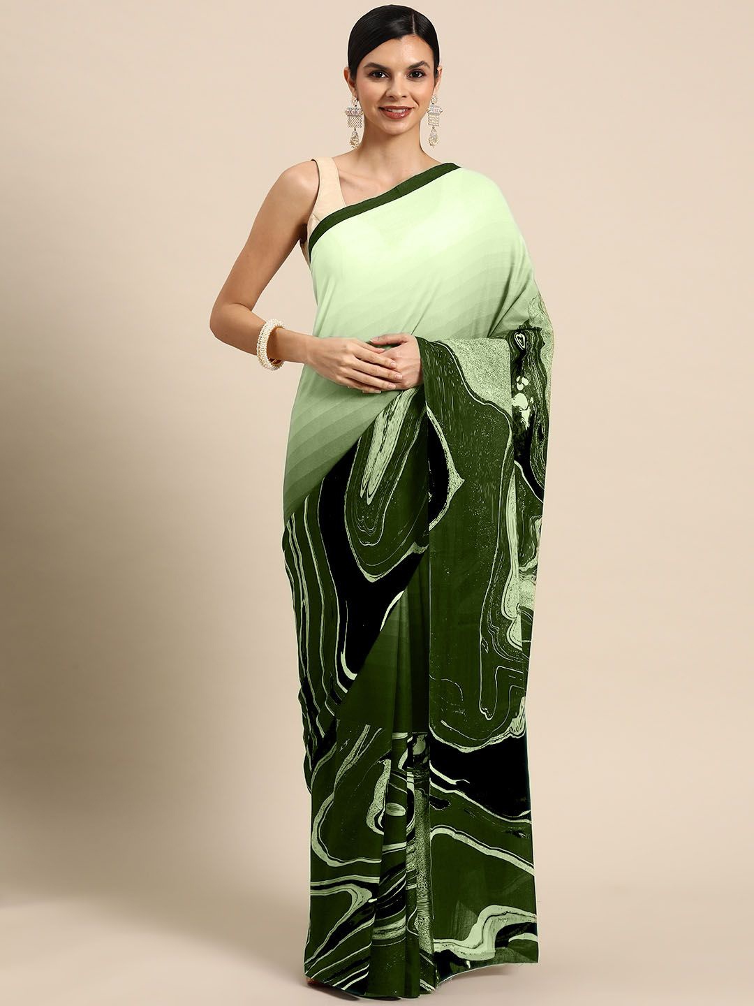 

BUTA BUTI Abstract Printed Cotton Saree, Green