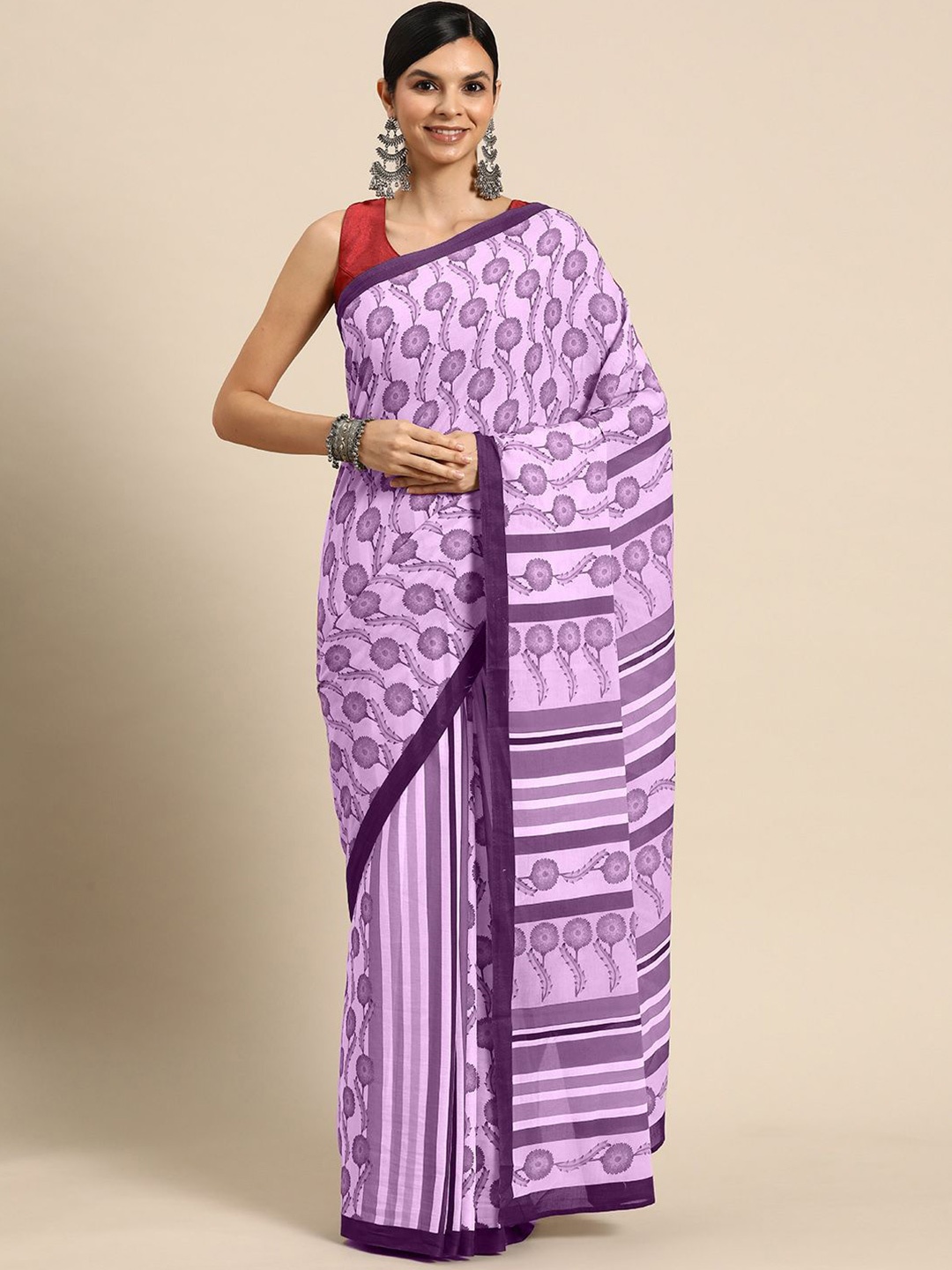 

BUTA BUTI Floral Pure Cotton Printed Saree, Pink